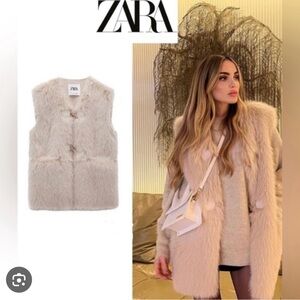 Zara Beige Faux Fur Vest with Toggle Closures